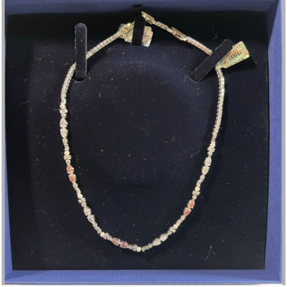 Swarovski Crystal Beaded Necklace Silver Tone Pink Clear Stones With Box Women - Picture 2 of 5